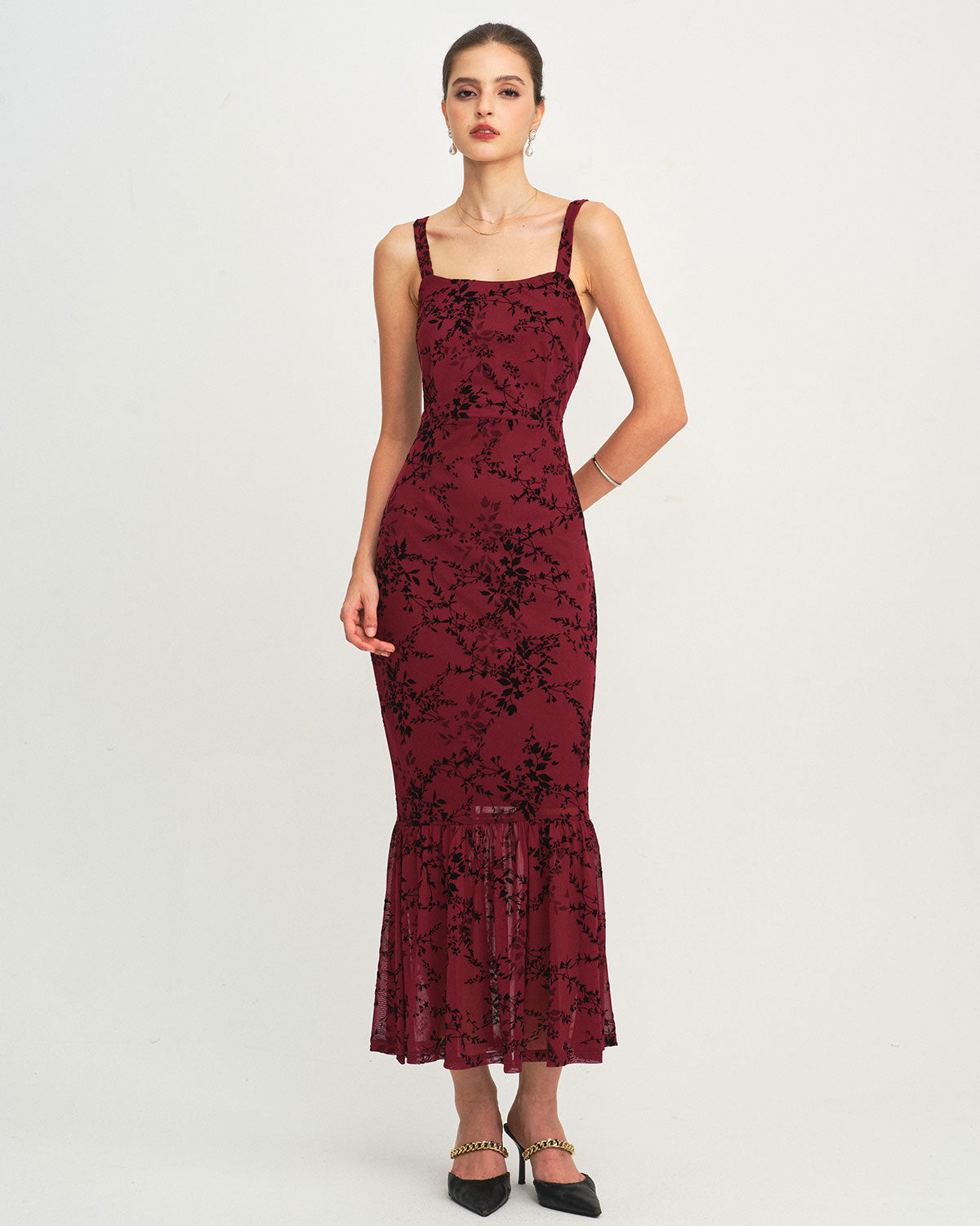 Red Floral Sleeveless Maxi Dress