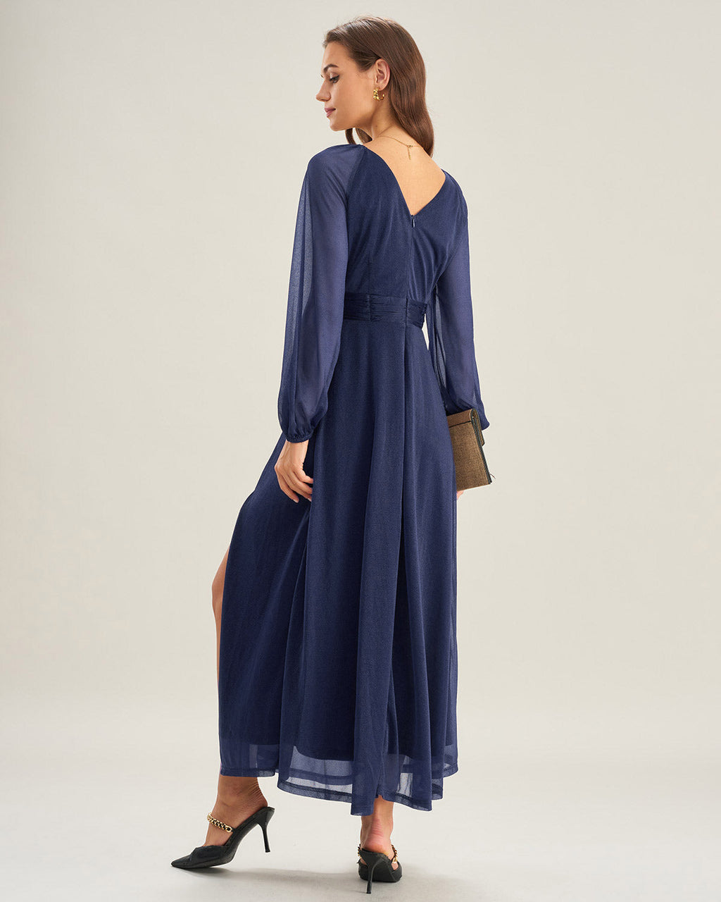 Blue V Neck A-Line Maxi Dress