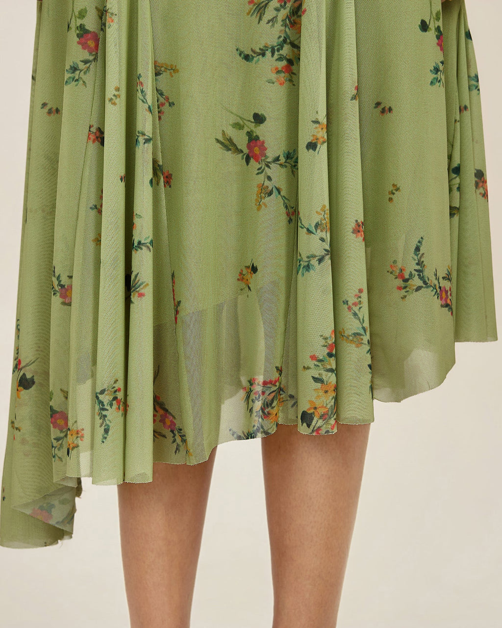 Green Textured Floral Slip Midi Dress