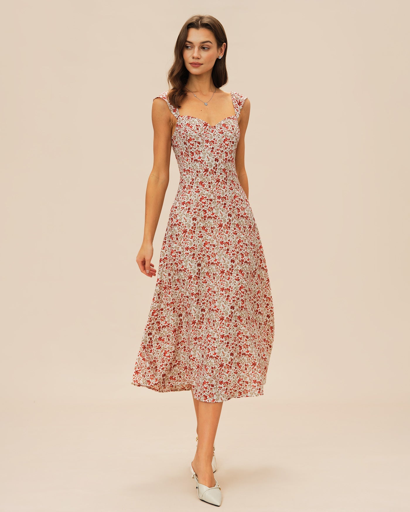 Red Floral Slip Midi Dress