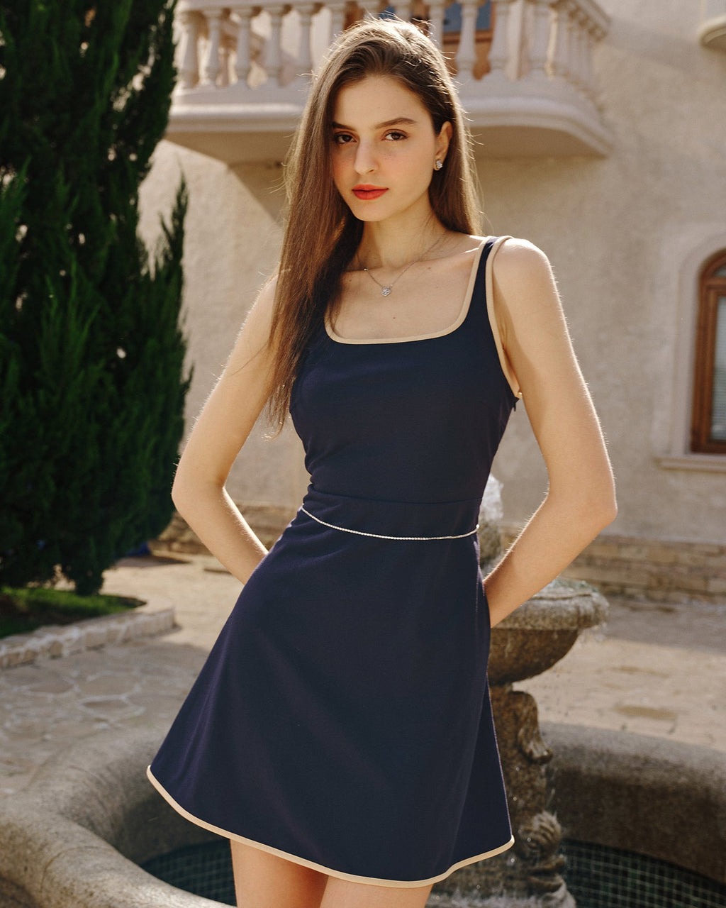Blue Contrasting Sleeveless Mini Dress