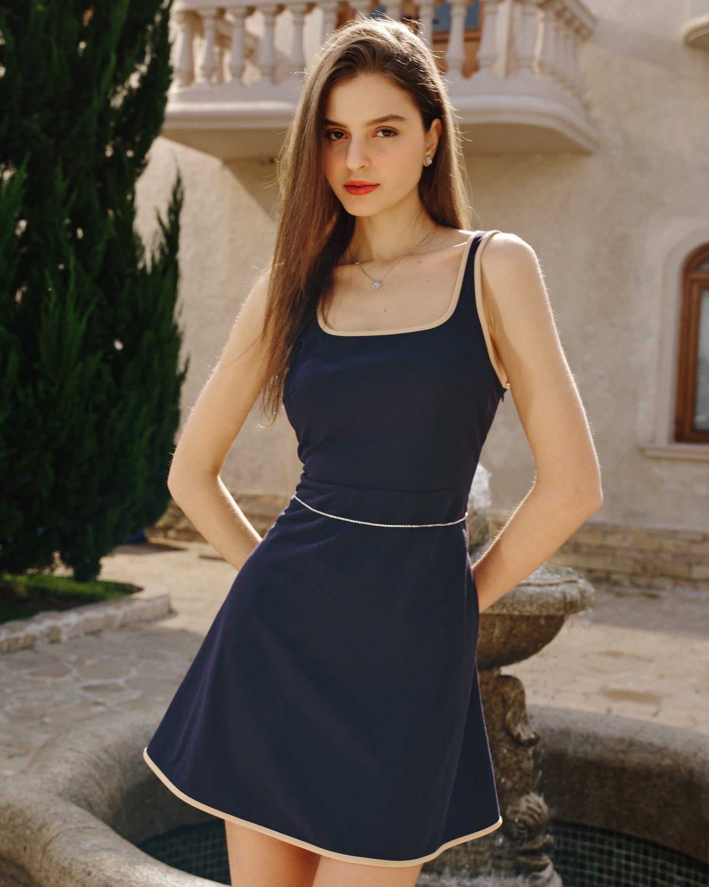 Blue Contrasting Sleeveless Mini Dress