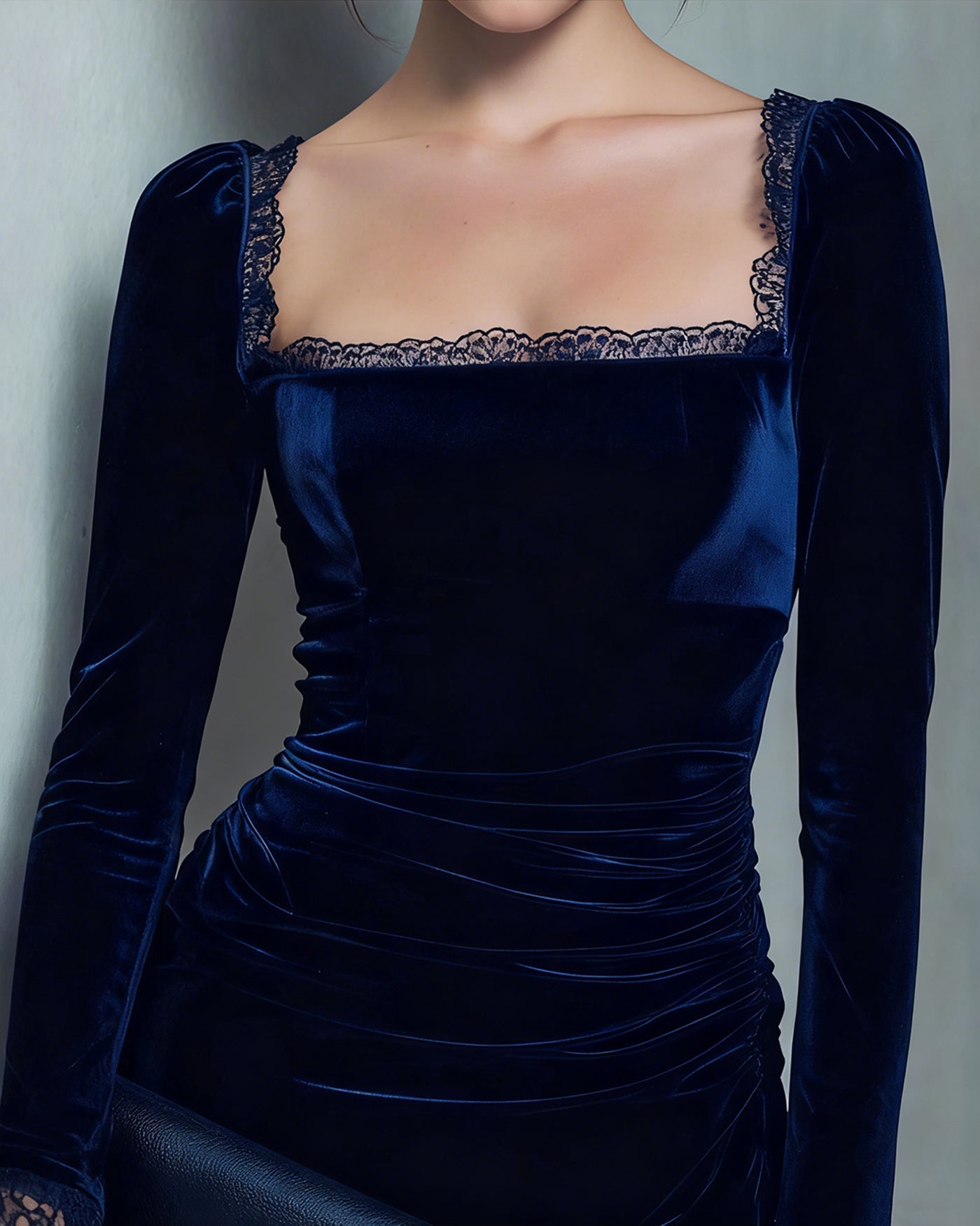 Blue Velour Square Neck Mini Dress