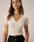 Apricot Textured  V Neck Tee
