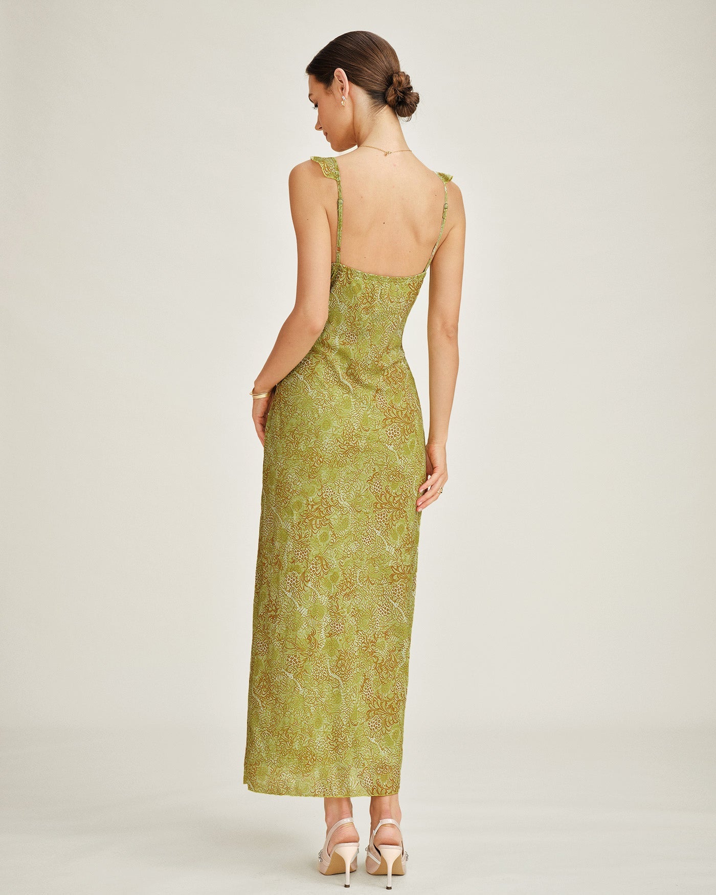 Green Sleeveless Floral Slip Maxi Dress