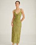 Green Sleeveless Floral Slip Maxi Dress