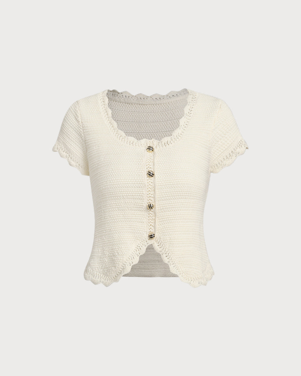 Beige U Neck Textured Cardigan