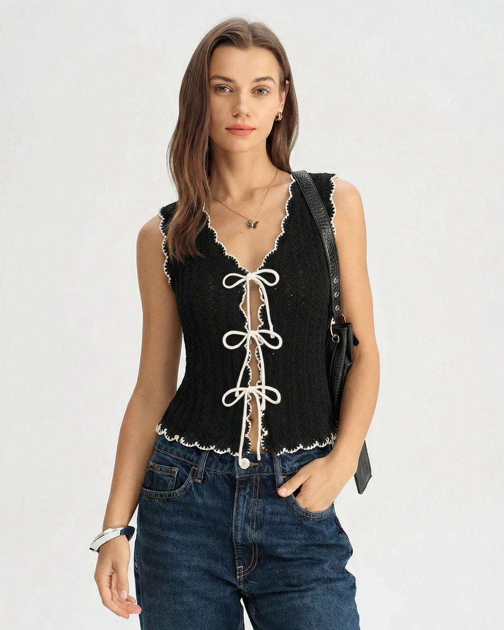 Black Contrast V Neck Knit Vest