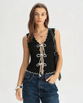 Black Contrast V Neck Knit Vest