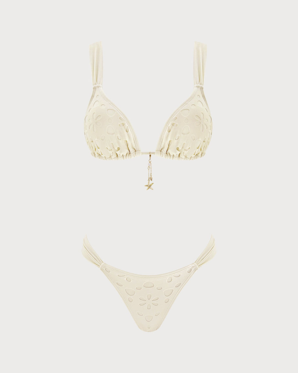 Off White Drawstring Triangle Bikini Set
