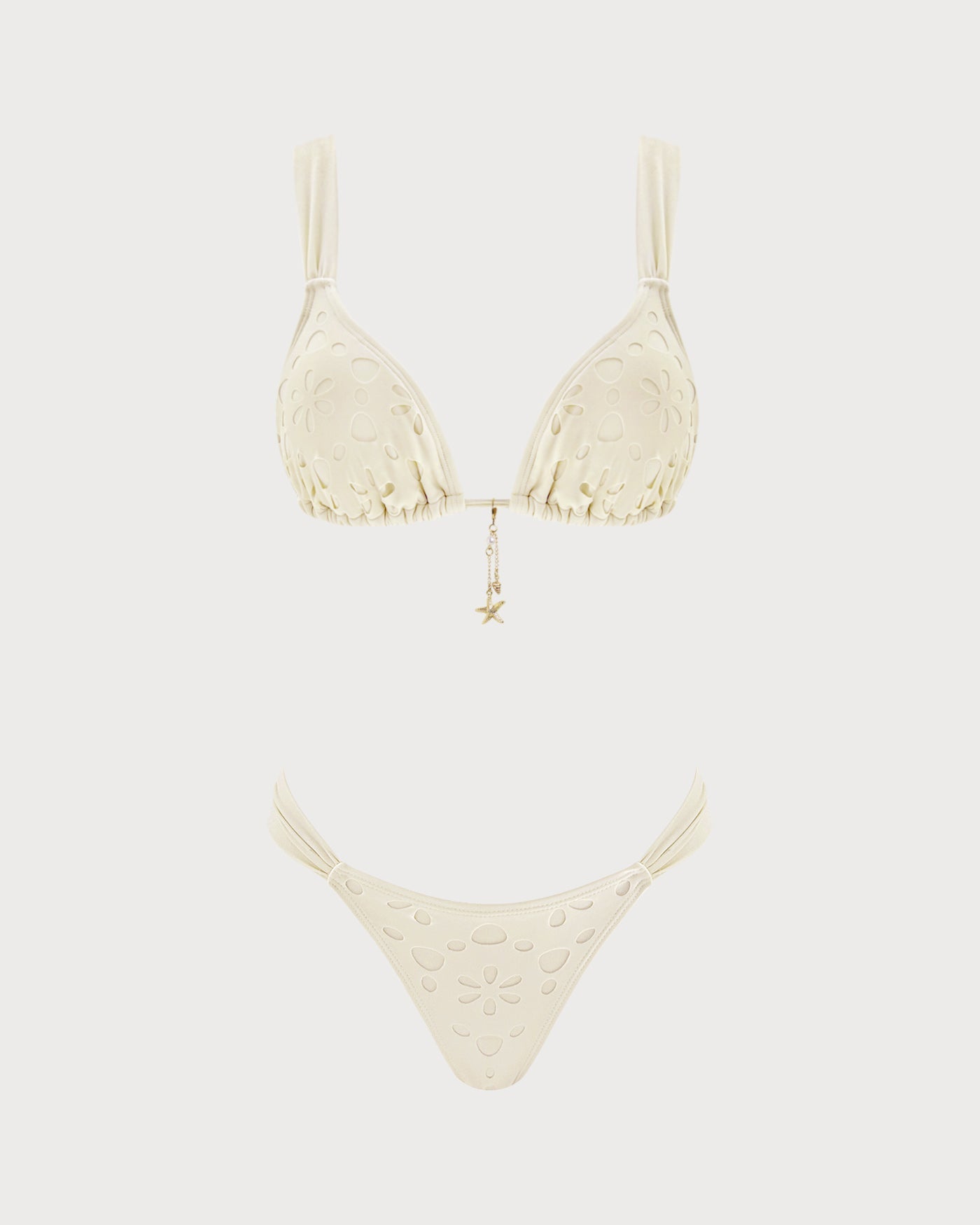 Off White Drawstring Triangle Bikini Set