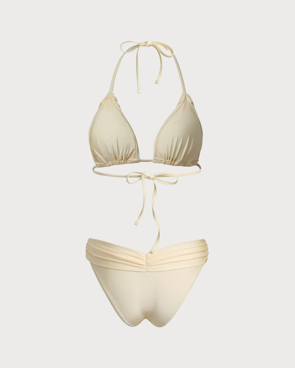 Yellow Ruched Halter Bikini Set