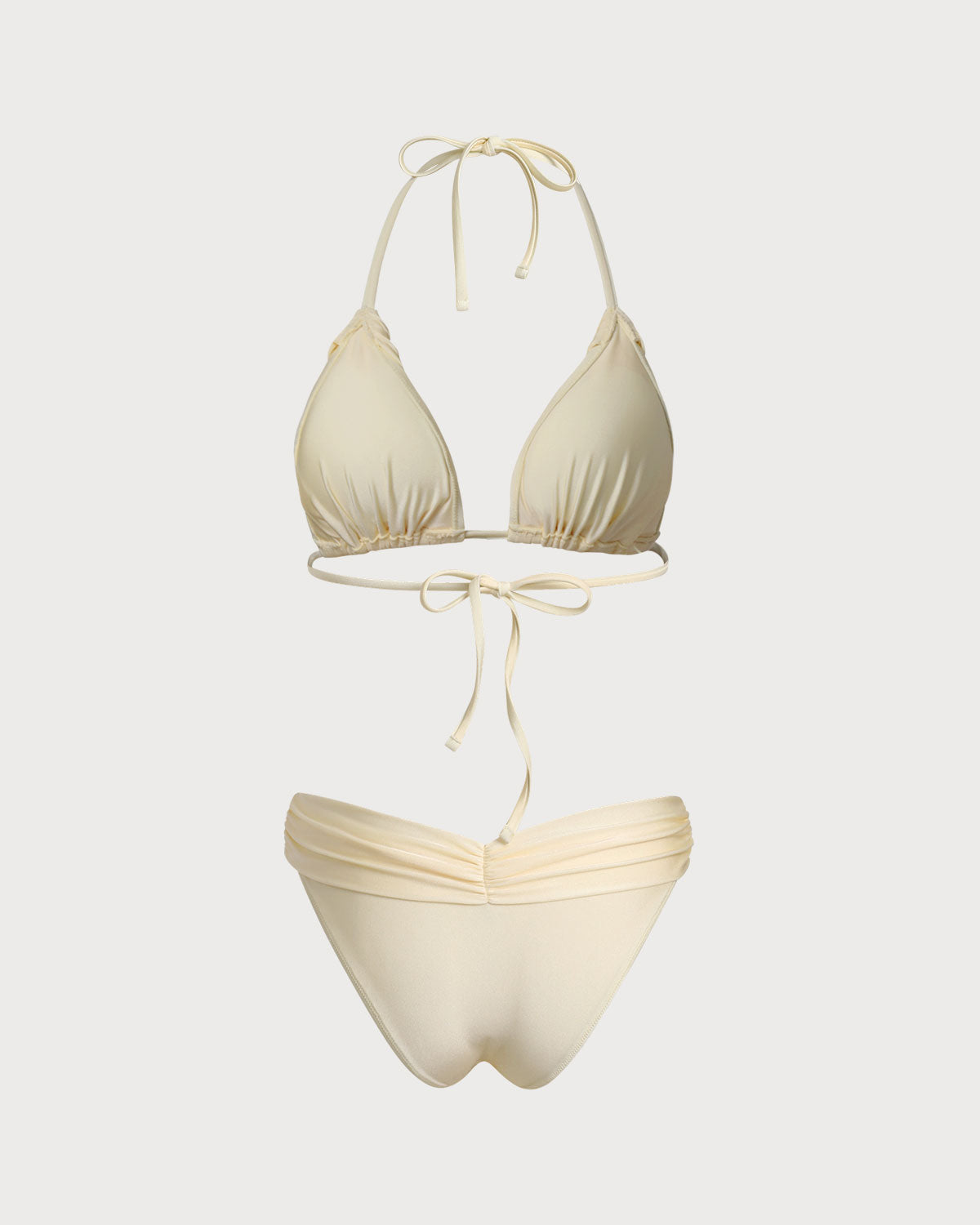 Yellow Ruched Halter Bikini Set