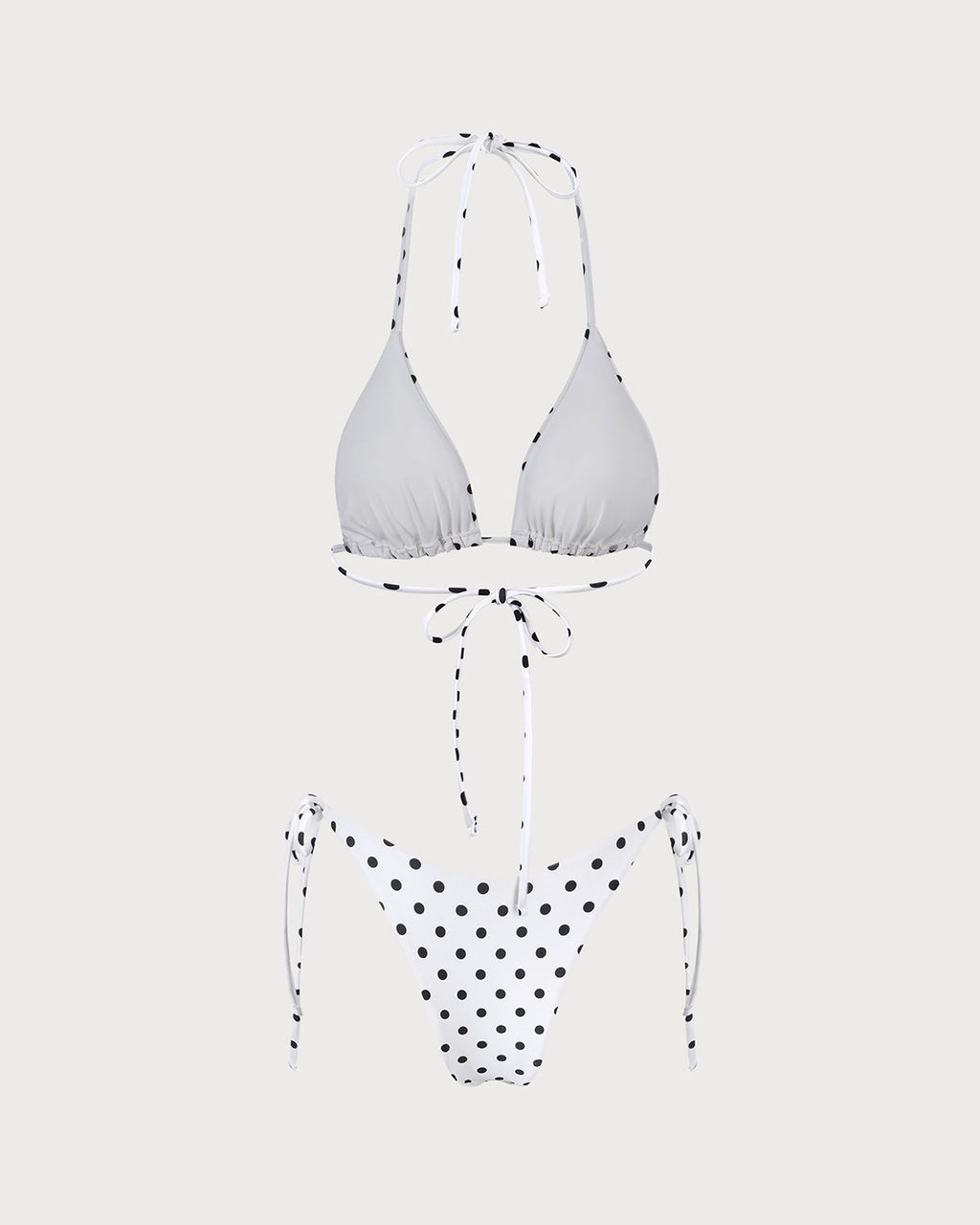 White Halter Polka Dot Triangle Bikini Set