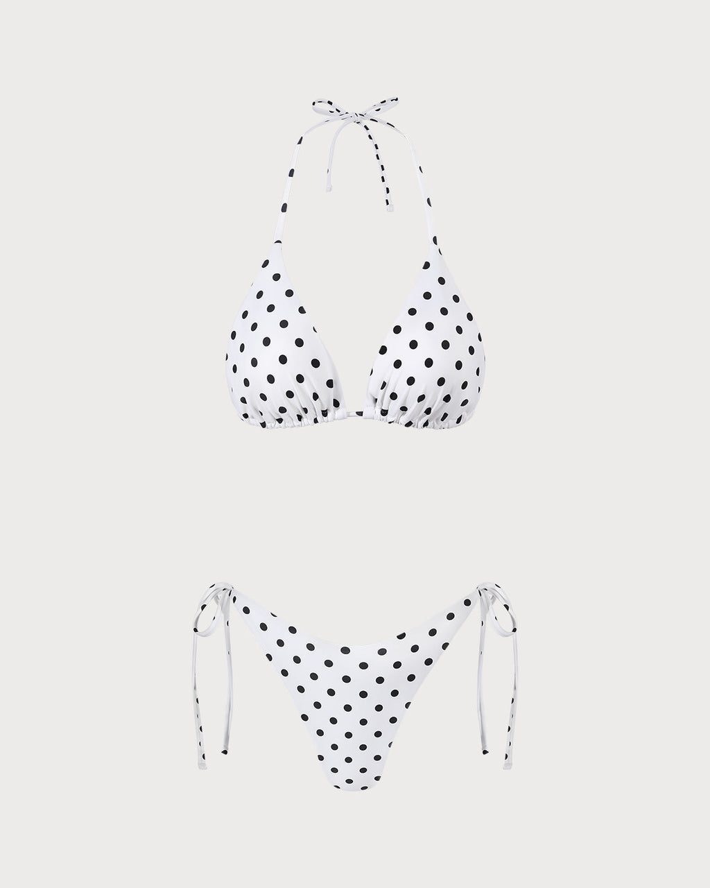 White Halter Polka Dot Triangle Bikini Set