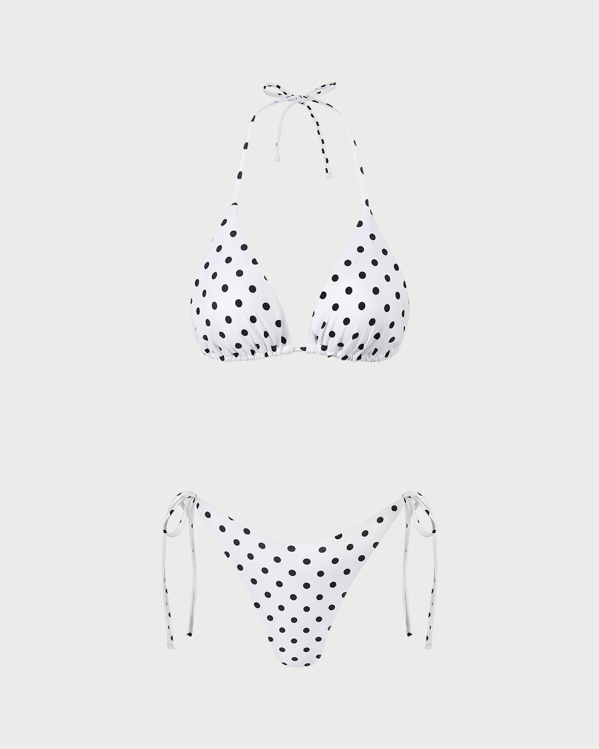 White Halter Polka Dot Triangle Bikini Set