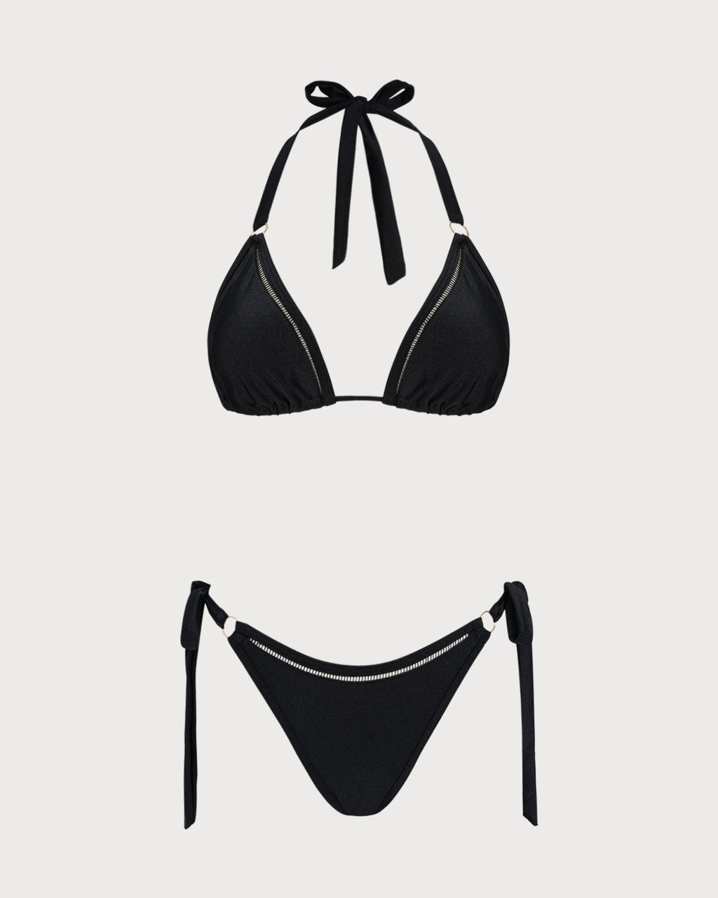 Black Halter O-Ring Triangle Bikini Set