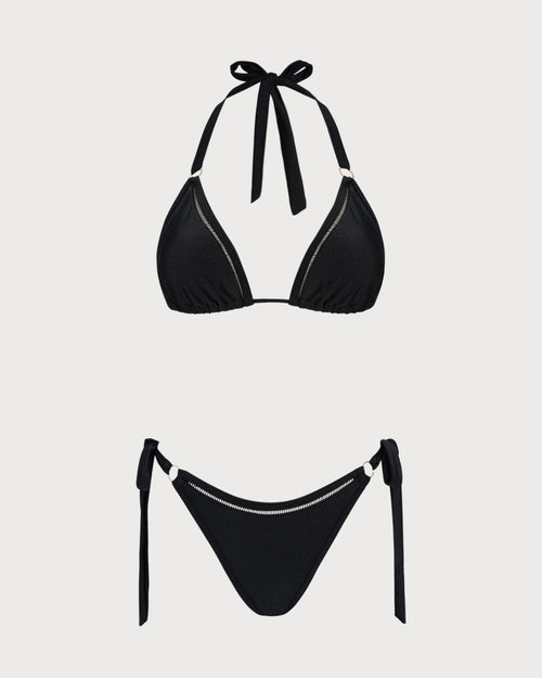 Black Halter O-Ring Triangle Bikini Set