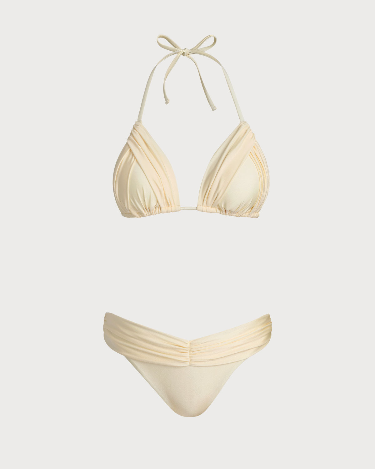 Yellow Ruched Halter Bikini Set