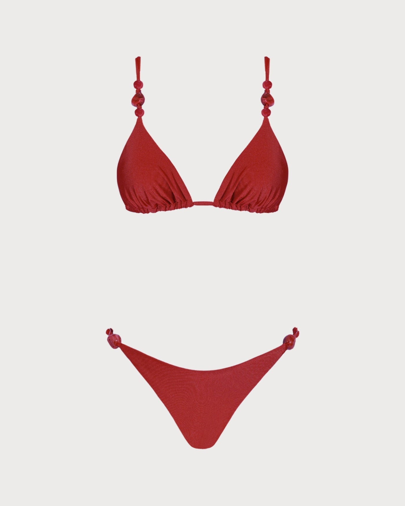 Red V Neck Triangle Bikini Set