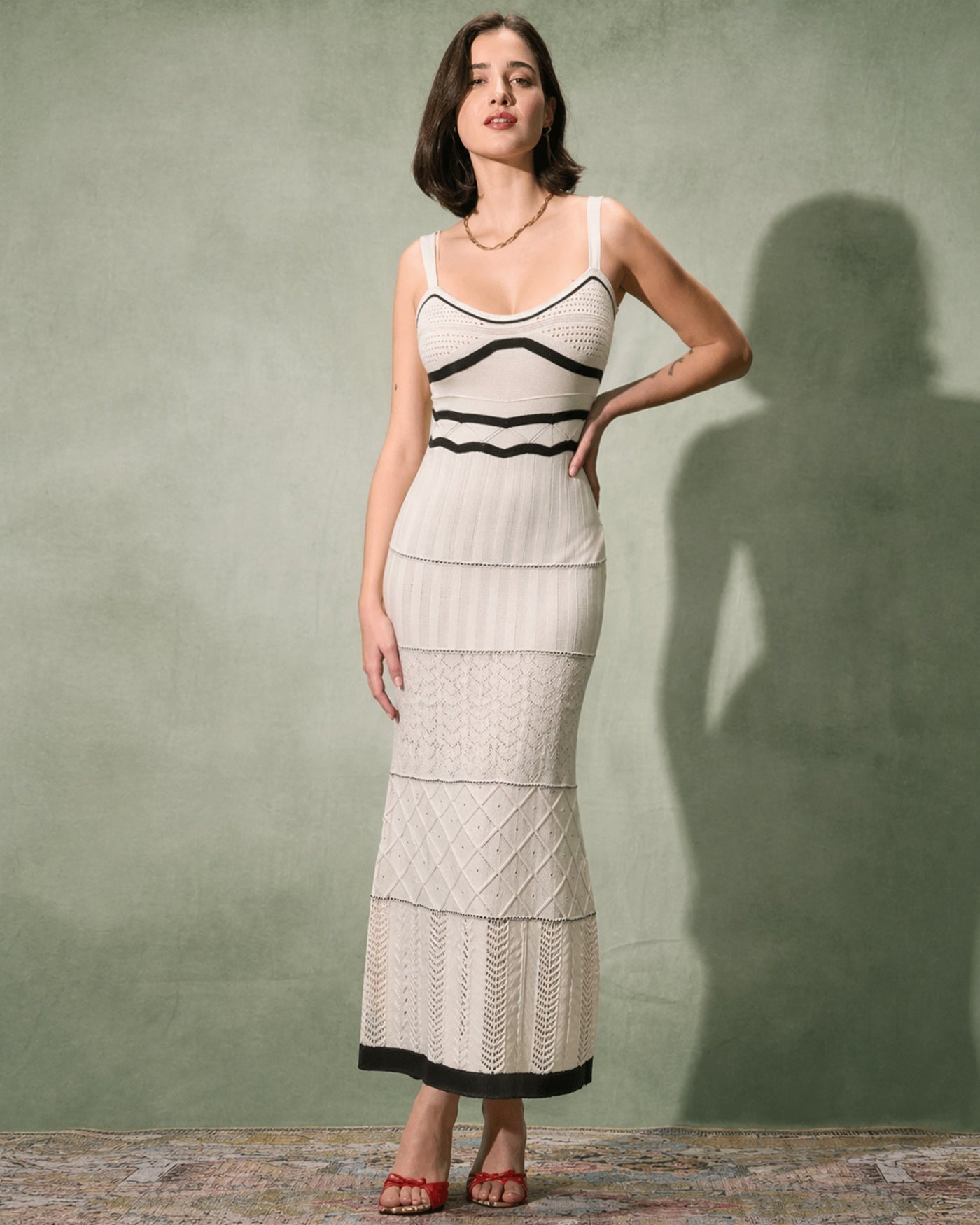 Beige Contrasting Textured Slip Maxi Dress