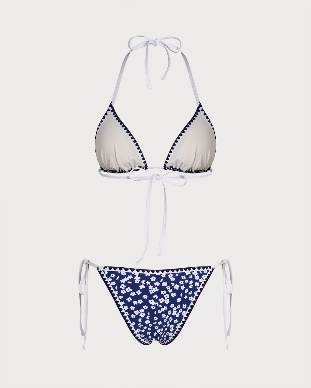 Blue Halter Floral Triangle Bikini Set