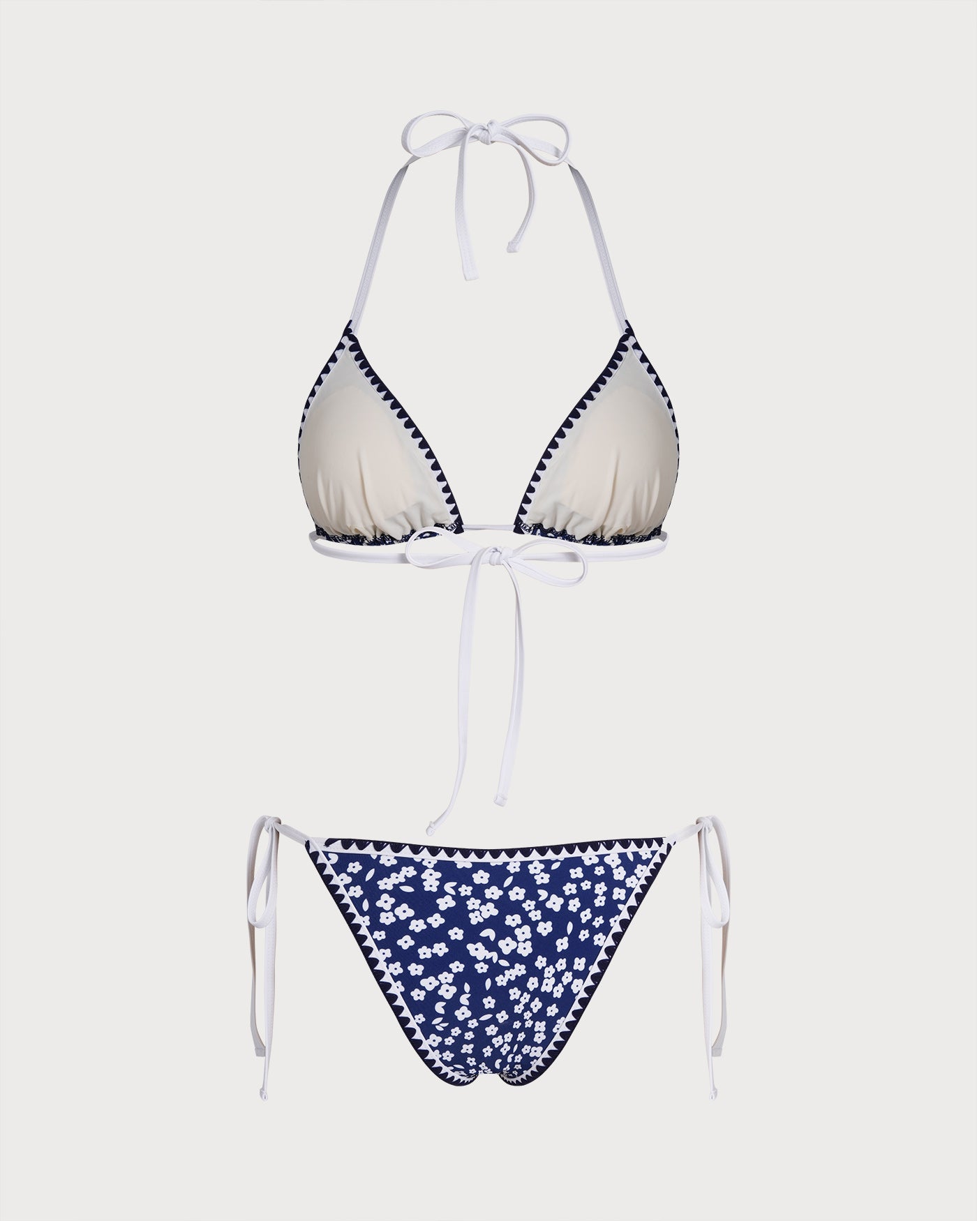 Blue Halter Floral Triangle Bikini Set