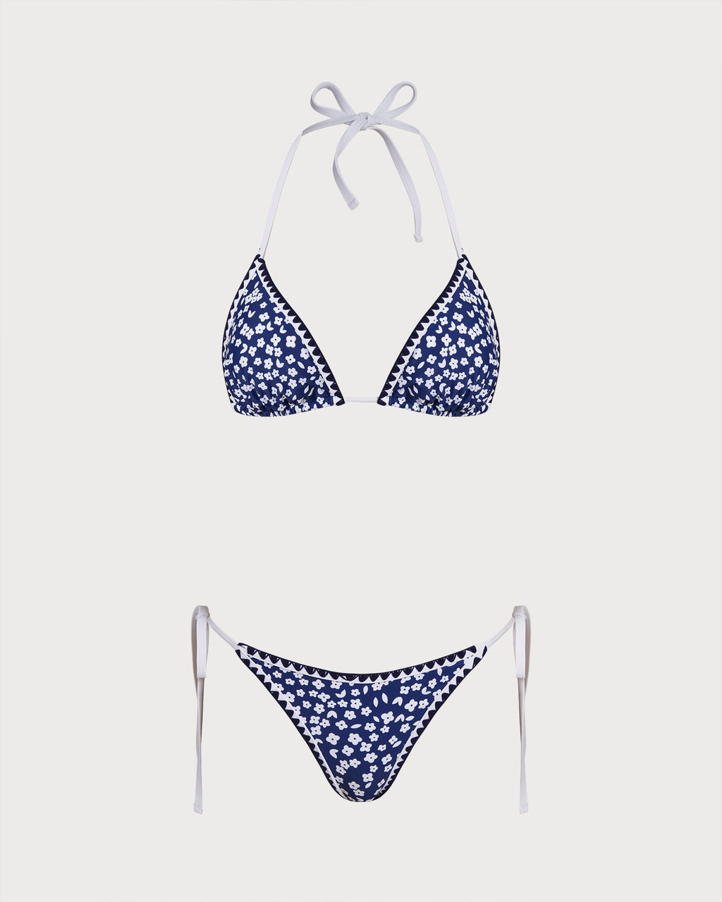 Blue Halter Floral Triangle Bikini Set