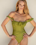 Green Ruched Bralette One Piece Swimwear