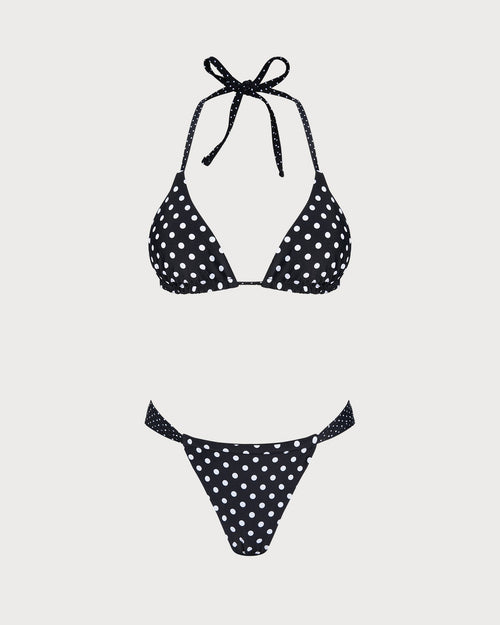 Black Polka Dot Reversible Bikini Set