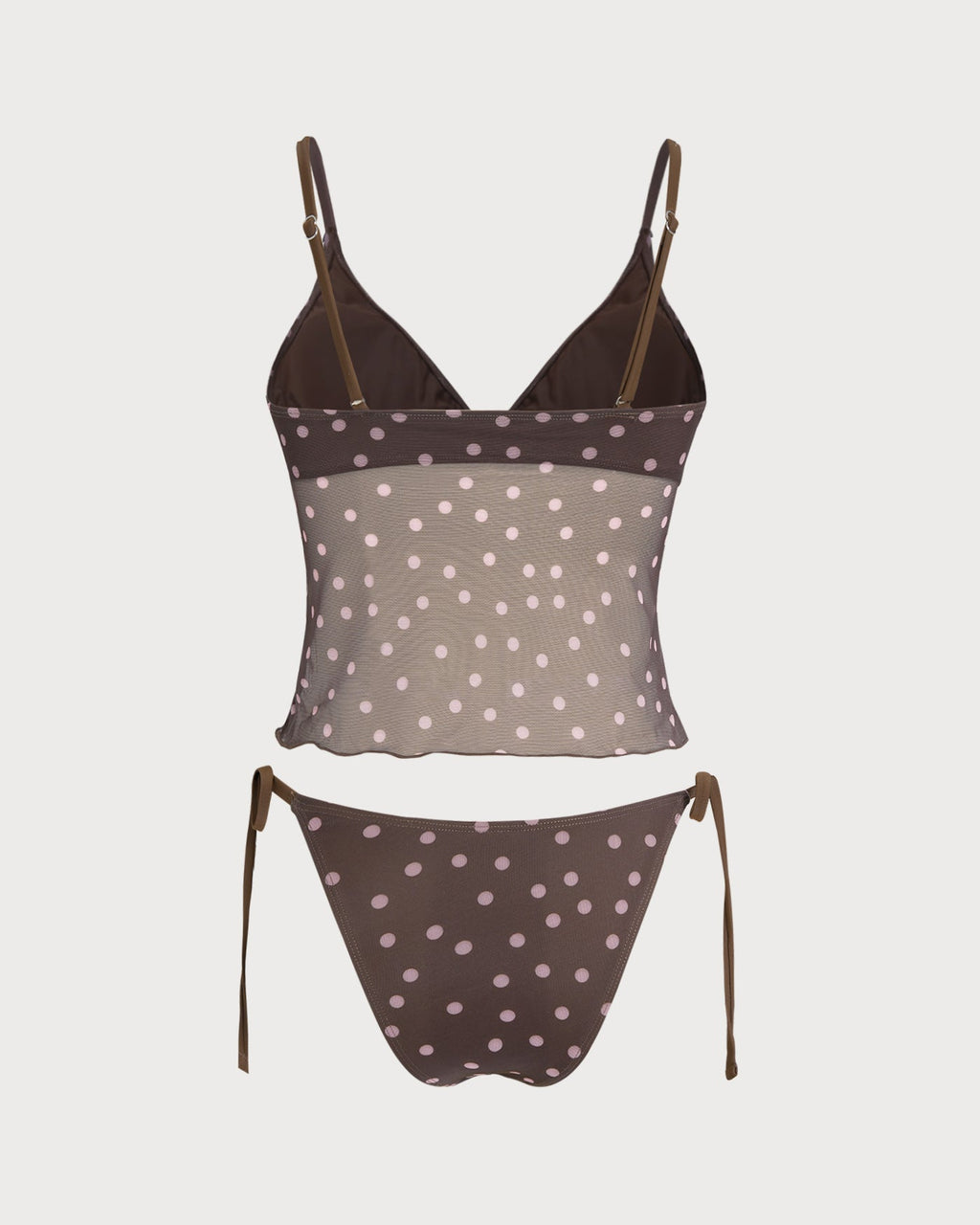 Coffee V Neck Polka Dot Tankini Set