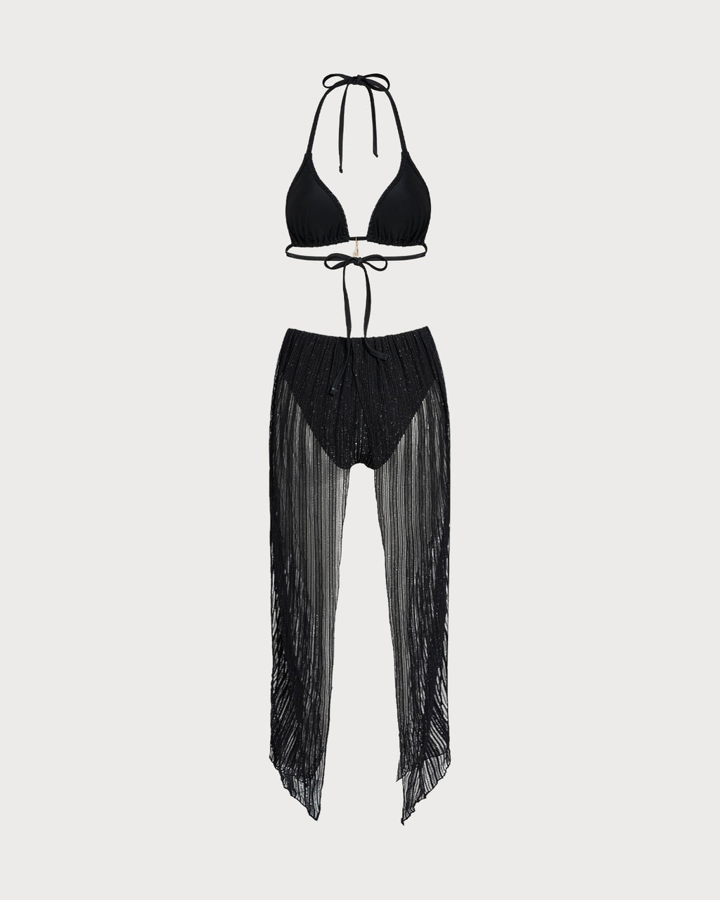 Black Halter Drawstring Triangle Bikini Set