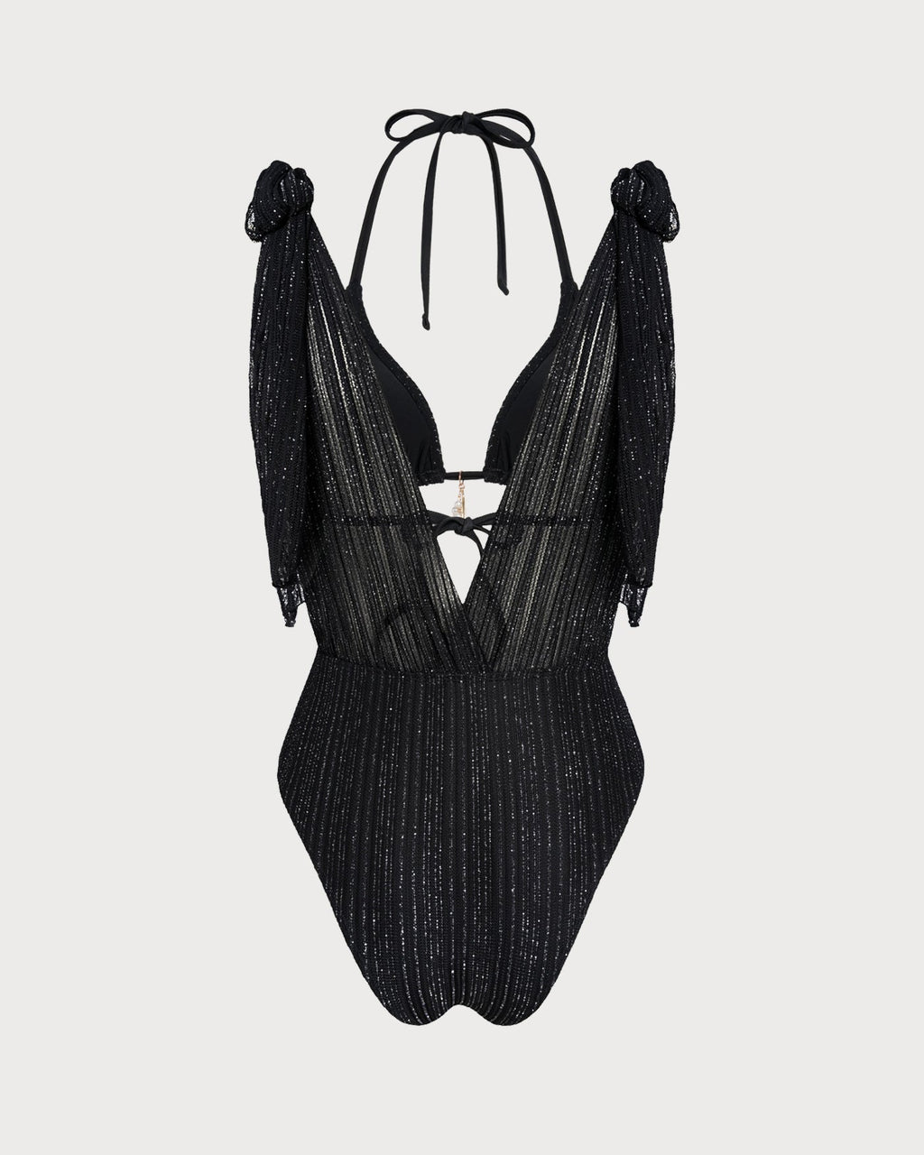 Black Halter Drawstring Triangle Bikini Set
