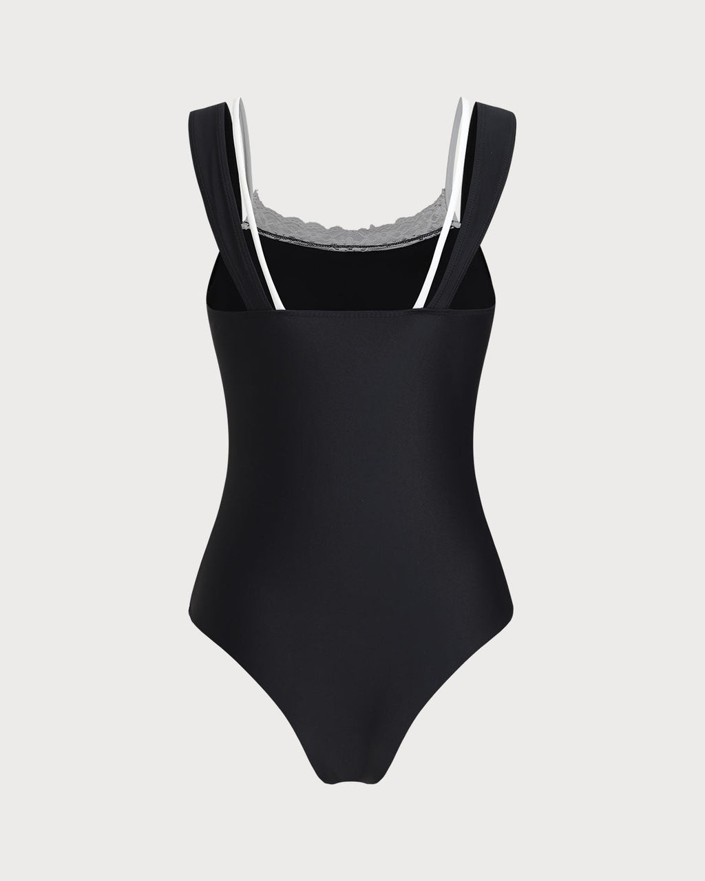 Black Contrast Lace One Piece Swimwear