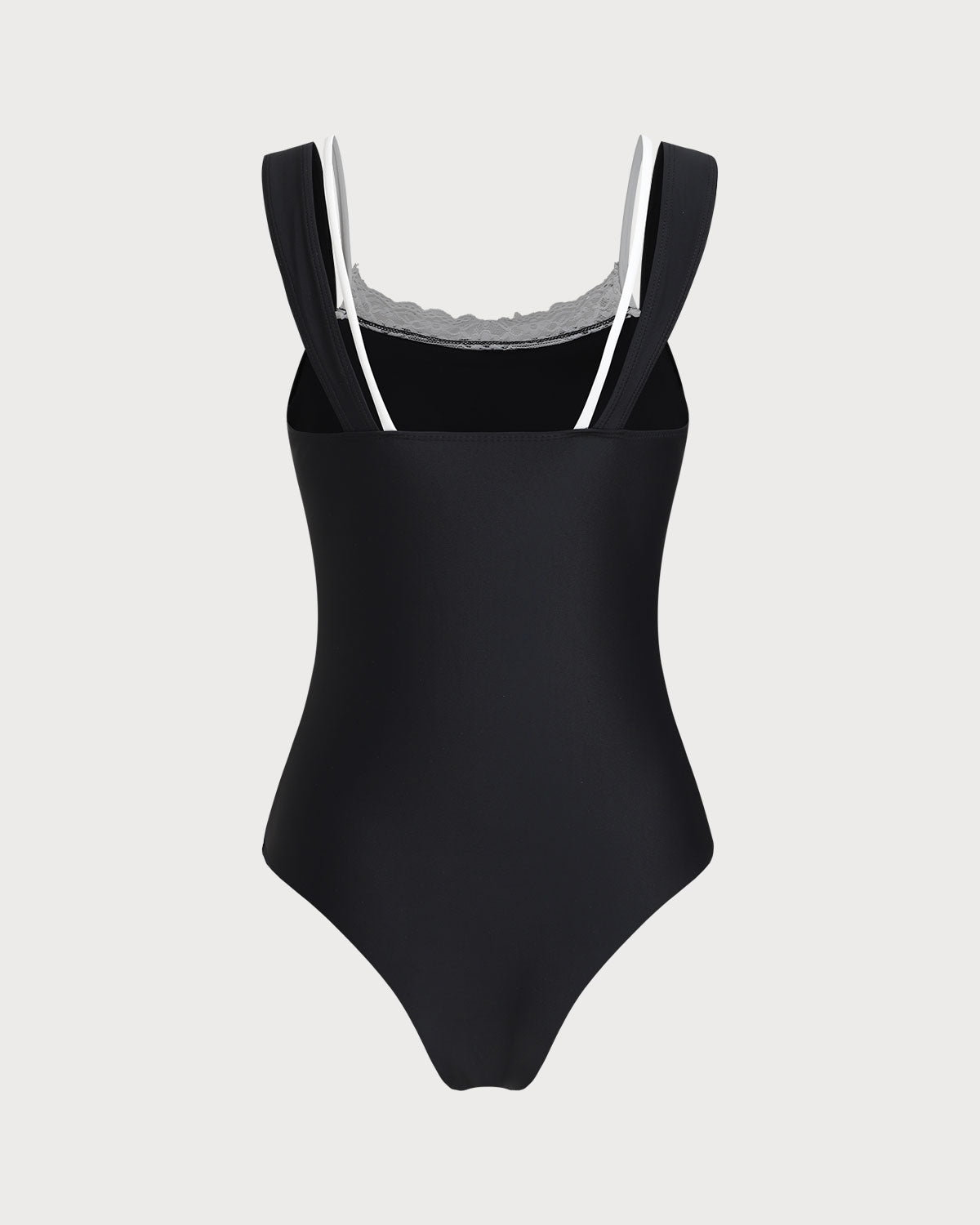 Black Contrast Lace One Piece Swimwear