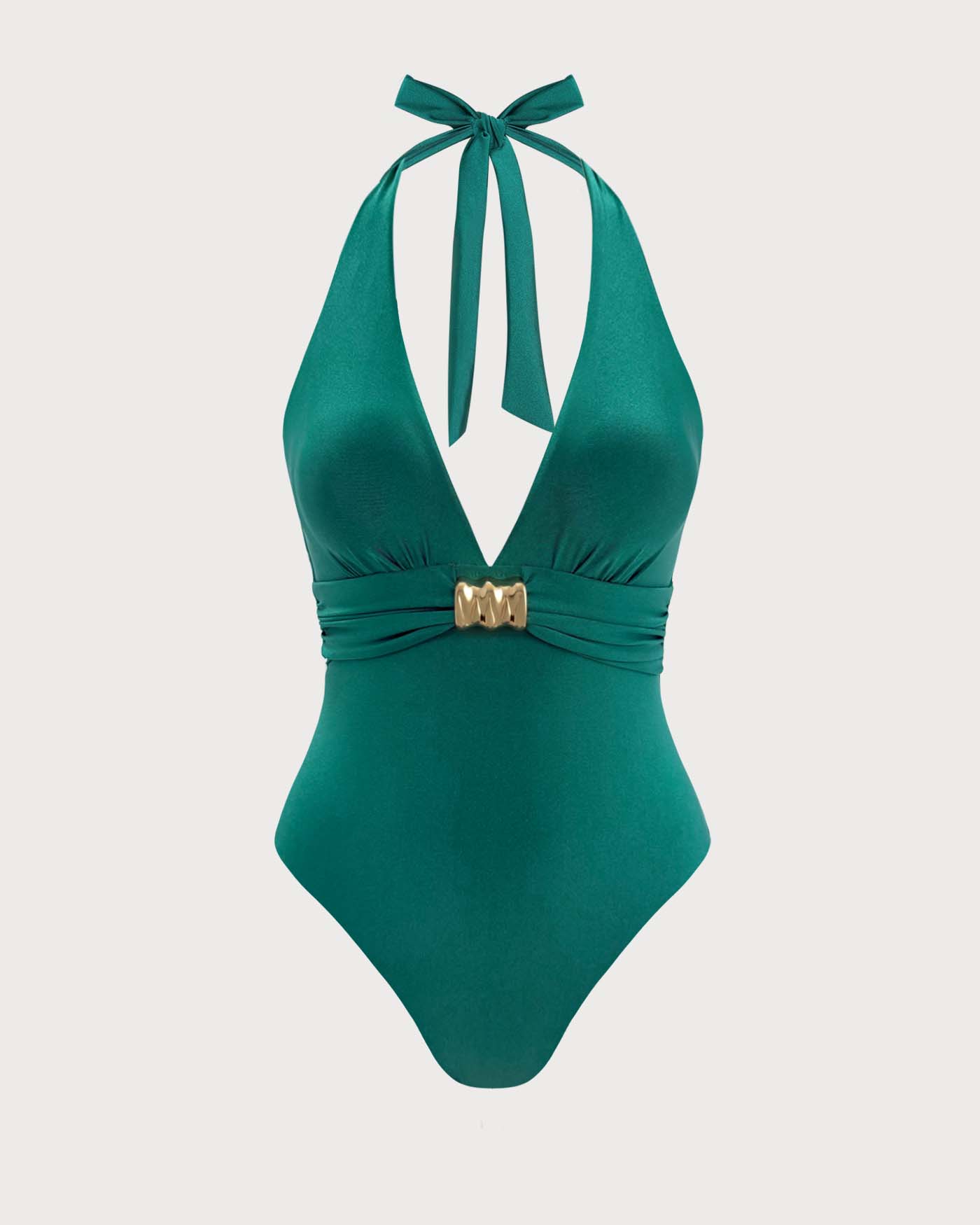 Green Halter Ruched Bralette One Piece