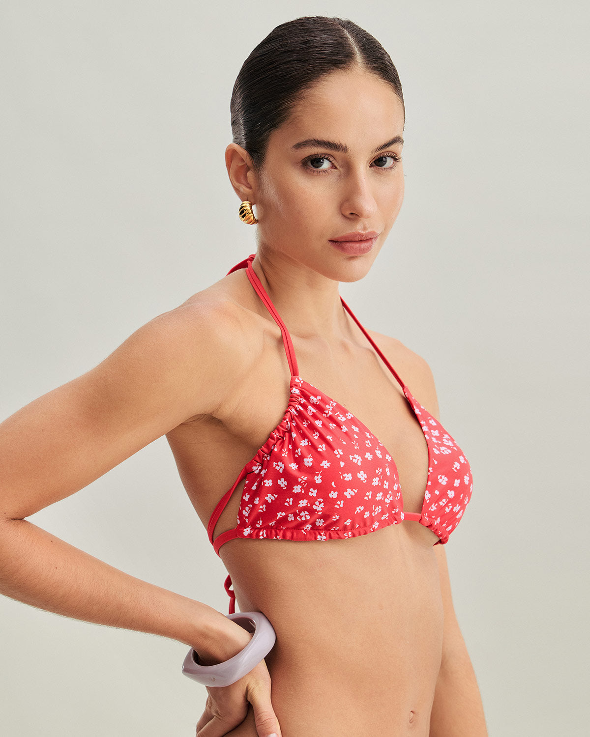 Red Floral Drawstring Triangle Bikini Set