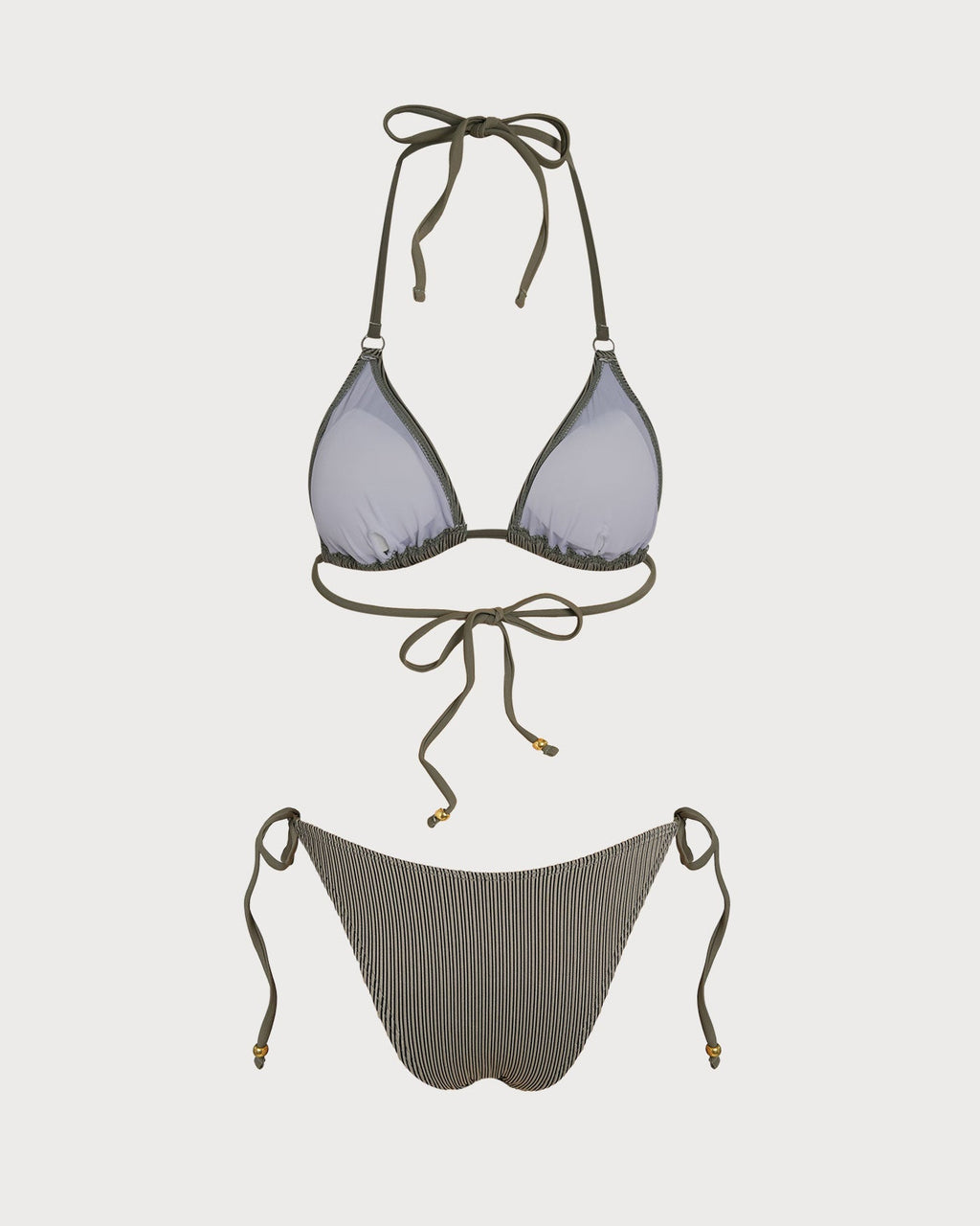 Green Striped Triangle Bikini Set
