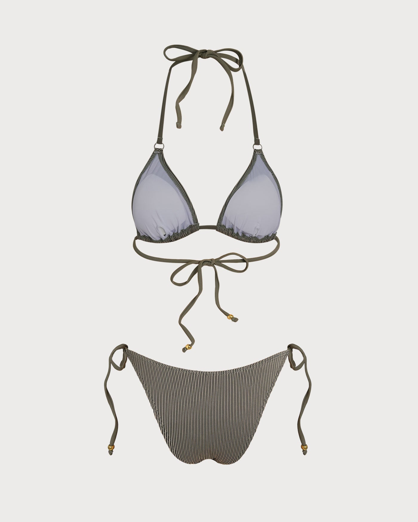 Green Striped Triangle Bikini Set