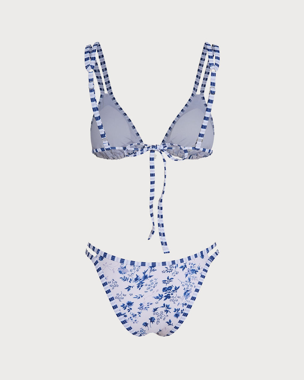 White Floral Drawstring Triangle Bikini Set