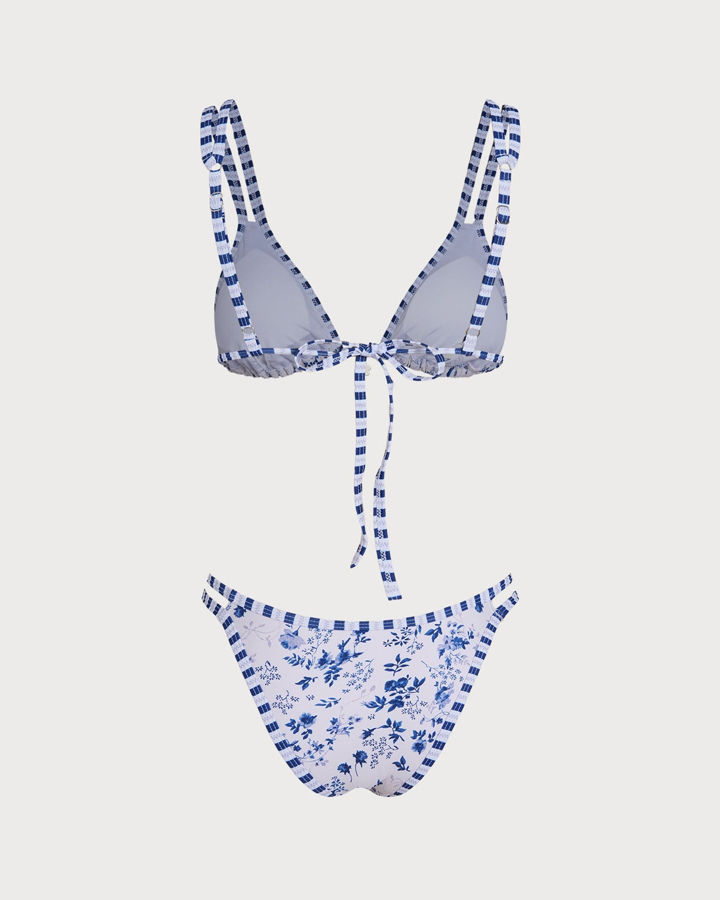 White Floral Drawstring Triangle Bikini Set