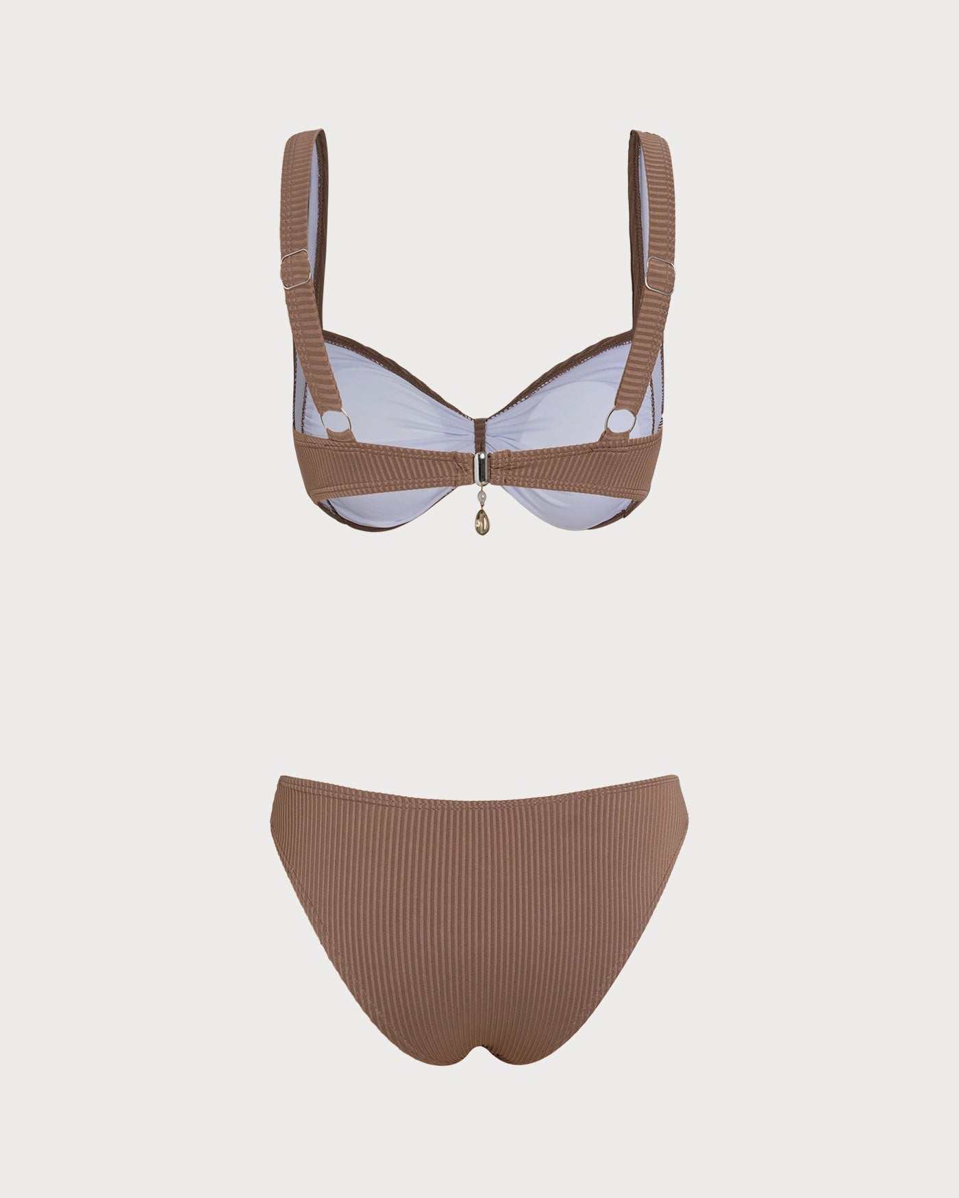 Brown Striped Triangle Bikini Set