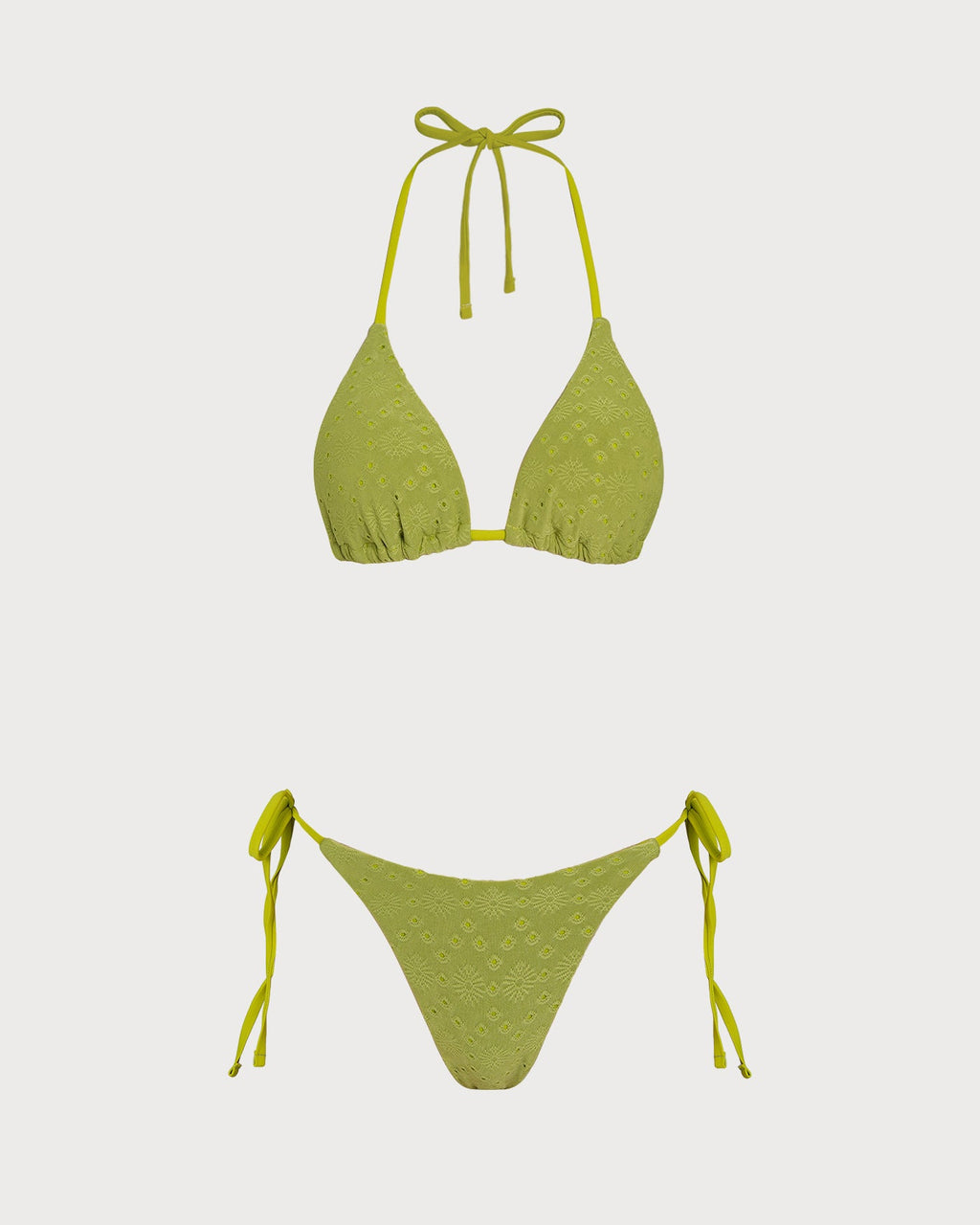 Green Textured Triangle Bikini Set