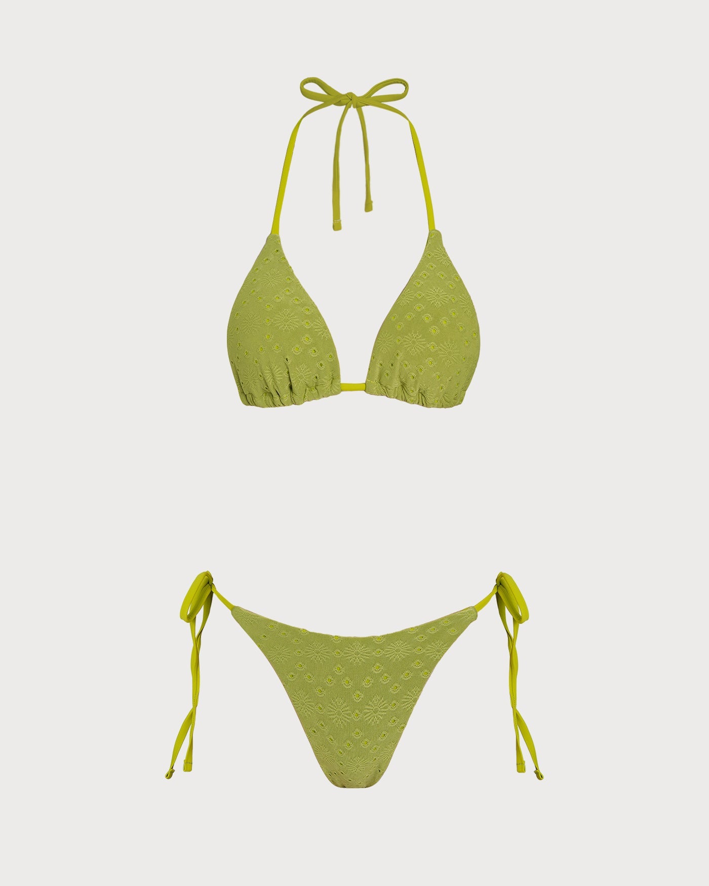Green Textured Triangle Bikini Set