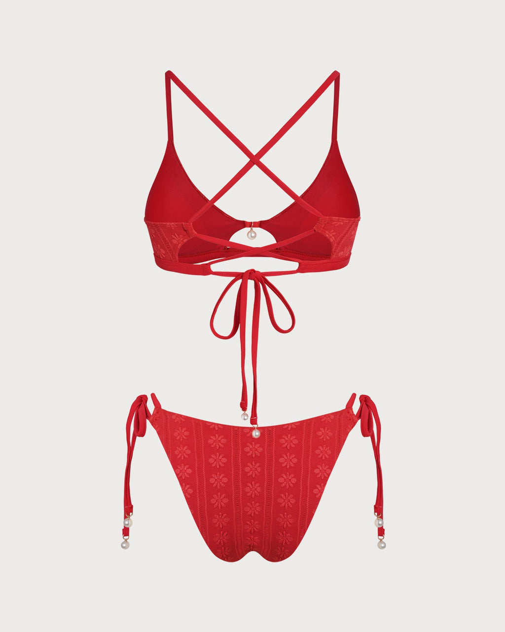 Red U Neck Textured Bikini Set