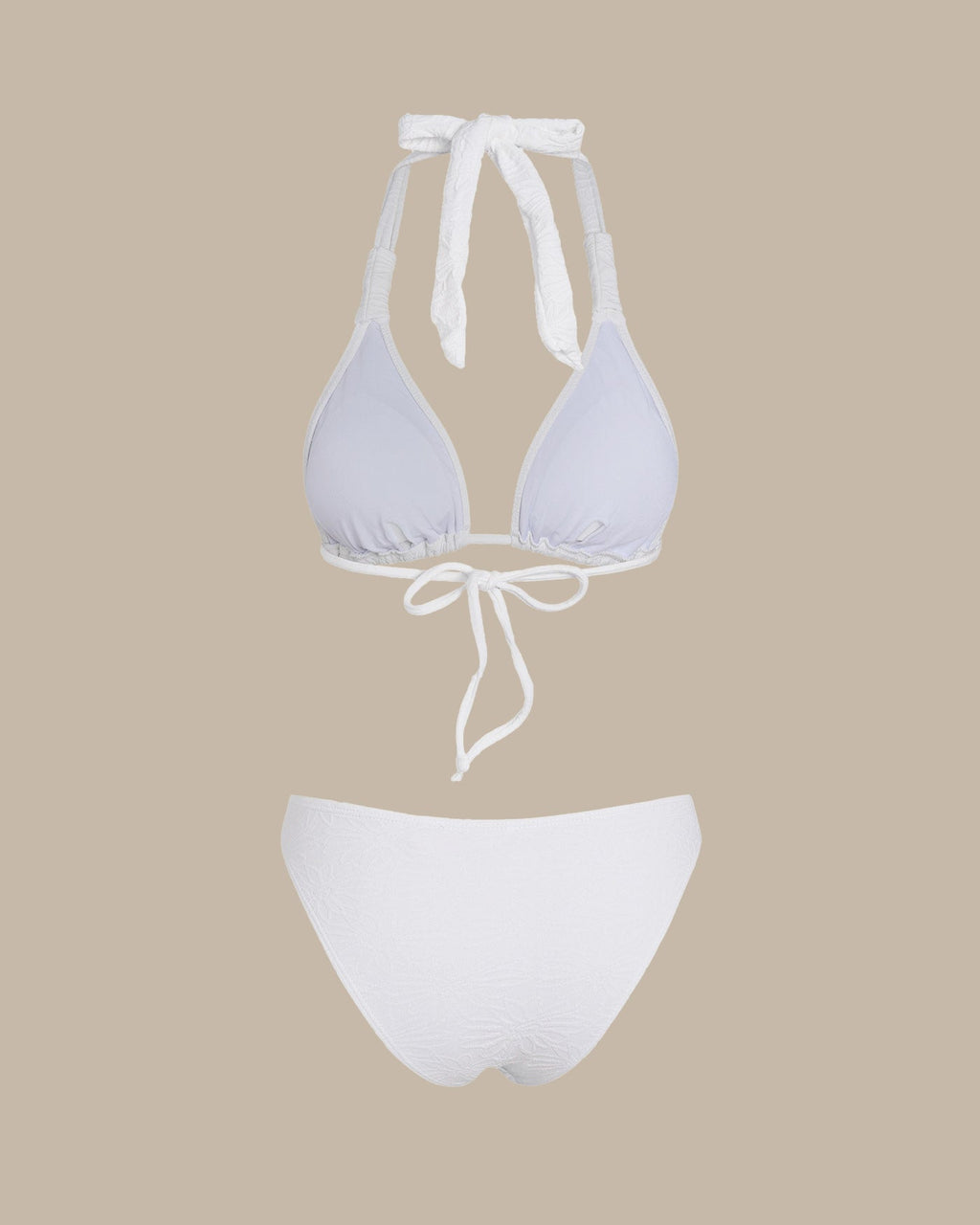 White Textured Halter Triangle Bikini Set