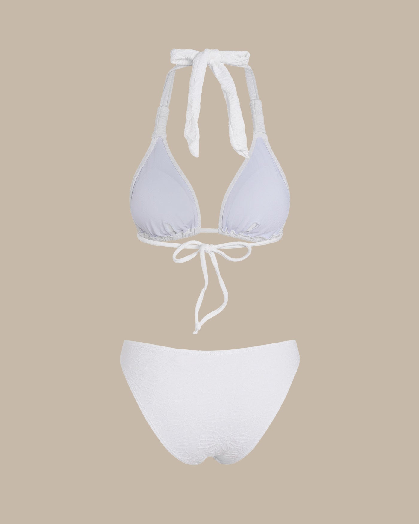 White Textured Halter Triangle Bikini Set
