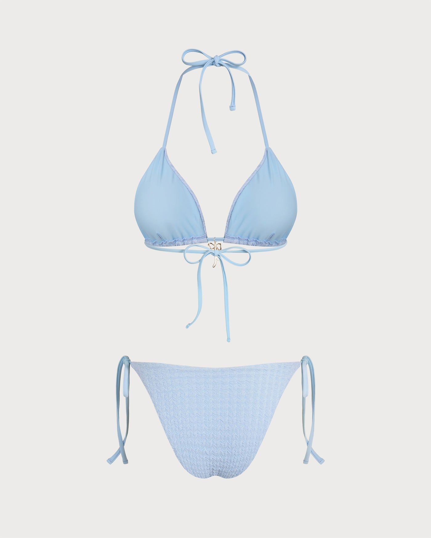 Blue Halter Drawstring Triangle Bikini Set
