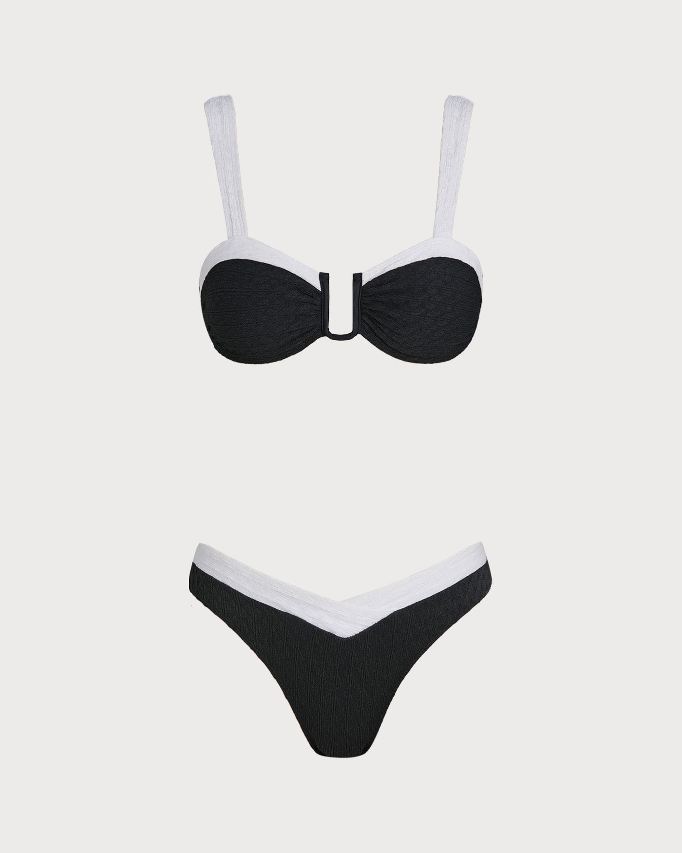 Black Contrast U Neck Triangle Bikini Set