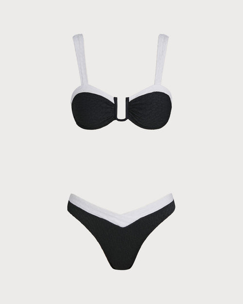 Black Contrast U Neck Triangle Bikini Set